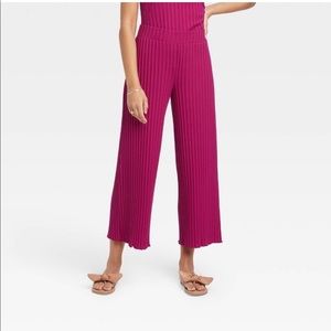 High Rise Wide Leg Ribbed Ankle Pants